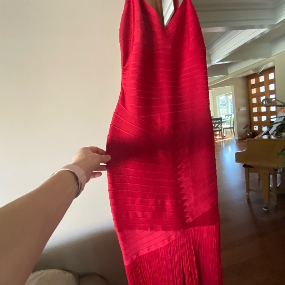 Herve Leger bandage dress with fringe